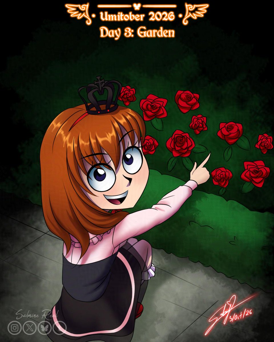SabnineReal's tweet photo. #Umitober Day 3: Garden 🌹
I'm actually trying with the backgrounds now :D

#Umineko #Umitober2026 #うみねこFA https://t.co/tPjBqUWFvl