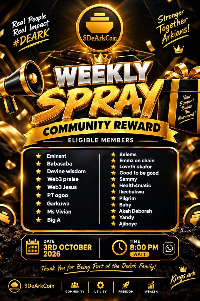 pharmogoo's tweet photo. Our spray night party still holds today at 8pm

Venue: https://t.co/XSTlKNNgU2…

Follow our WhatsApp channel:  Follow the DeArkCoin - DAC channel on WhatsApp: https://t.co/shRx8vdSq3…

Congratulations to the eligible community members.@CryptoPrazido https://t.co/WkAp0wgSUC