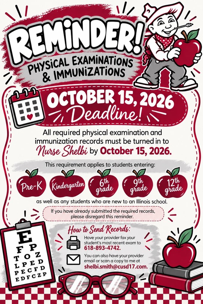 cobdenelem's tweet photo. Physical Examinations and Immunization Reminder https://t.co/JXQh12muP3