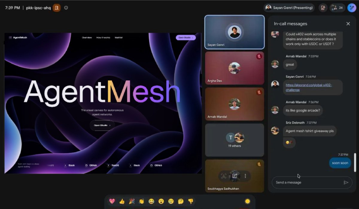 agentmeshx402's tweet photo. on 27th September we co hosted a web3 workshop with @Sayan__Genri and had a blast explaining agentmesh to a bunch of new users !!

@AlgoFoundation @algodevs @tendrilhq @soubhagya2005s @ayashtwtt https://t.co/lNjn1vIdQG