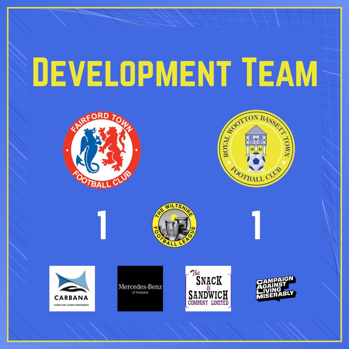 RWBTFC's tweet photo. Full time in the @WiltsLeague Premier Division:
Fairford @reserves_town 1 - 1 #rwbtfc
Myles Arnold’s second half penalty for Fairford sees the derby end all square https://t.co/msQ1kXCjNO