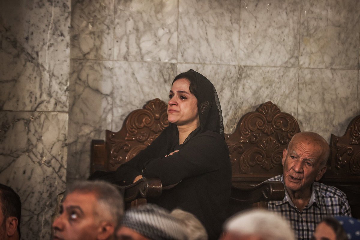 alijadallah66's tweet photo. Poeple gather during the funeral ceremony for two Palestinian Christian women at the St. Porphyrios Greek Orthodox Church in Gaza City, Palestine on October 03, 2026. Meysa Hidir Ibrahim Abu Dawud and her daughter Marya Hafiz Michel Najjar were killed after an Israeli airstrike. (Photo by Ali Jadallah/Anadolu via Getty Images)