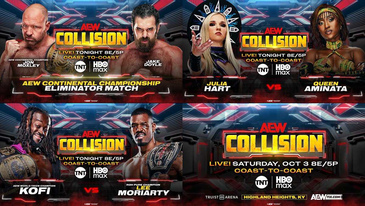 AEW's tweet photo. TONIGHT
Saturday Night #AEWCollision is LIVE Coast-to-Coast at 8pm ET / 7pm CT / 5pm PT on @TNTDrama &amp; @hbomax
TONIGHT! https://t.co/yN6IxddL4P