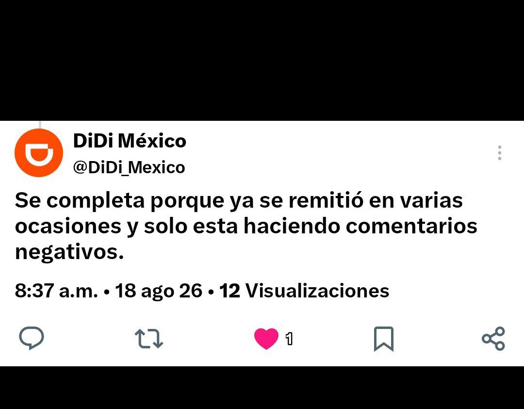acortrejo12's tweet photo. @DiDi_Mexico @hxxdlie En @DiDi_Mexico inventaron una nueva forma de servicio al cliente: llamas cobro indebido a un desfase de $111 en efectivo y te responden que solo estás "haciendo comentarios negativos".
@AtencionProfeco @Pajaropolitico #DiDi https://t.co/ppUBymLHue