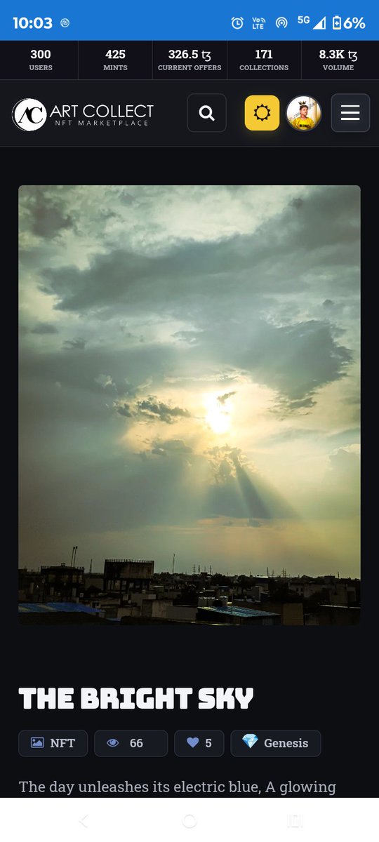 Art_Club72_'s tweet photo. Hey fam 👋🏻 

425 mints
326.5 $XTZ current offers 
8.3K $XTZ Volume

But I don't have an offer 😔 
Collectors are you watching👀👀

" The Bright Sky "
1/1 on https://t.co/DUDaL45GZD

OPEN TO OFFERS 😉 

Link in Description 🔗⤵️

#ArtCollect #Photography #Tezos https://t.co/e1MJsxi4Bs