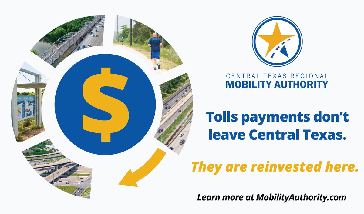 CTXMobility's tweet photo. Wondering how your toll payments are used? Tolls help maintain roads and fund regional reinvestments, keeping Mobility Authority roads reliable for years to come. https://t.co/MuAdic9ldL