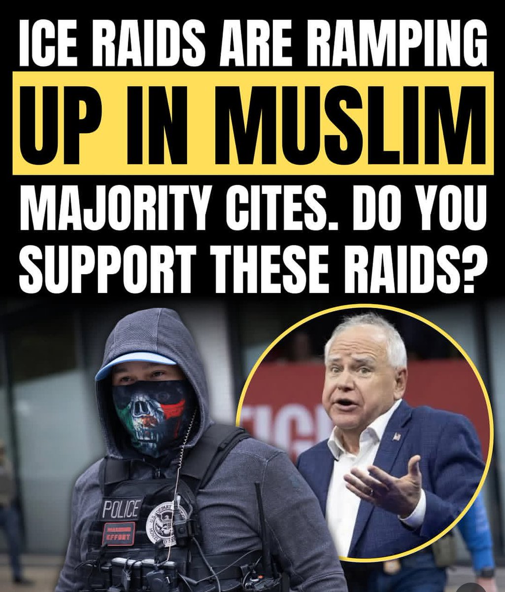 meisabella32's tweet photo. ICE RAIDS ARE RAMPING UP IN MUSLIM
MAJORITY CITES. 

DO YOU SUPPORT THESE RAIDS? https://t.co/vYAfxE7pQc