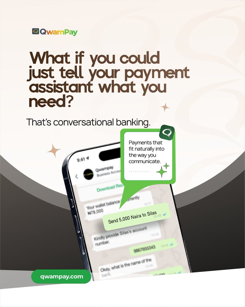 QwamPay's tweet photo. Banking that speaks your language is almost here. 🗣️💚

No complicated apps. No banking jargon. Just you, WhatsApp, and a smarter way to move your money.

QwamPay goes live October 10th. Get ready!

Oh and of course, join our waitlist! Link in Bio 🔗 

#FintechNigeria #QwamPay https://t.co/1dCDIq3bCH