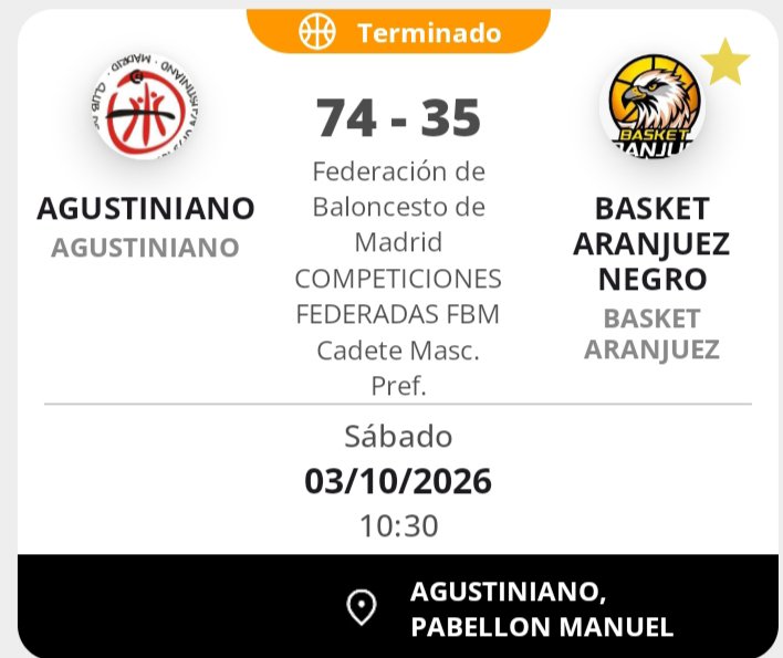BasketAranjuez's tweet photo. Derrota del #CadMasc en la cancha de @BasketAgusti. @GerardoUbeda73: Más allá del resultado, queda la imagen de un equipo que compitió con valentía. Ánimo Álvaro Garzón 🖤🤍 https://t.co/HvwdT4Kqm1