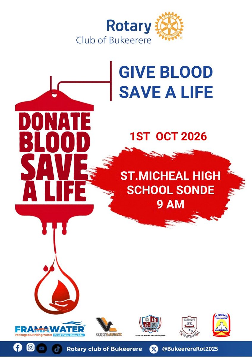 BukerereRot2025's tweet photo. Thursday, 1st October was fulfilling when @BukerereRot2025 in partnership with the management @sonde41350 and @TeamNbbUbts conducted a blood donation activity at the school. About 54 units of blood were collected. Thank you for saving lives #RotaryEyamba #ServiceAboveSelf https://t.co/cc9J3Gd7dj
