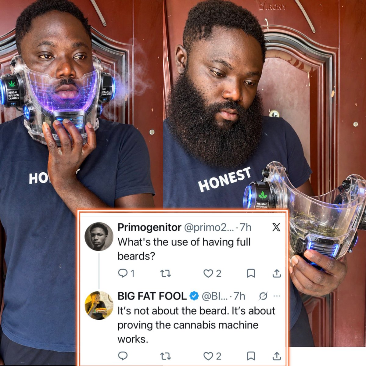 x3ktar's tweet photo. @BIGFATFOOL01 grew his beard within 7 days with a 50,000gh cannabis machine . He  posted it trying to prove his honesty  but I check his username and I was like , oh God, why did you let me used my data for this 🫣😅 https://t.co/jmsScN48C0