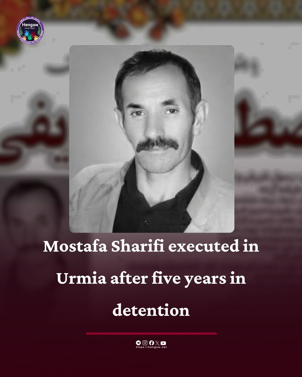 Hengaw_English's tweet photo. Mostafa Sharifi, a 45-year-old Kurdish prisoner from Piranshahr, has been executed in Urmia Central Prison (Darya Prison) after being sentenced to death on “drug-related offenses” charges.

According to a report received by the Hengaw Organization for Human Rights, the execution took place at dawn on Saturday, October 3, 2026.

https://t.co/jU8th71LJY