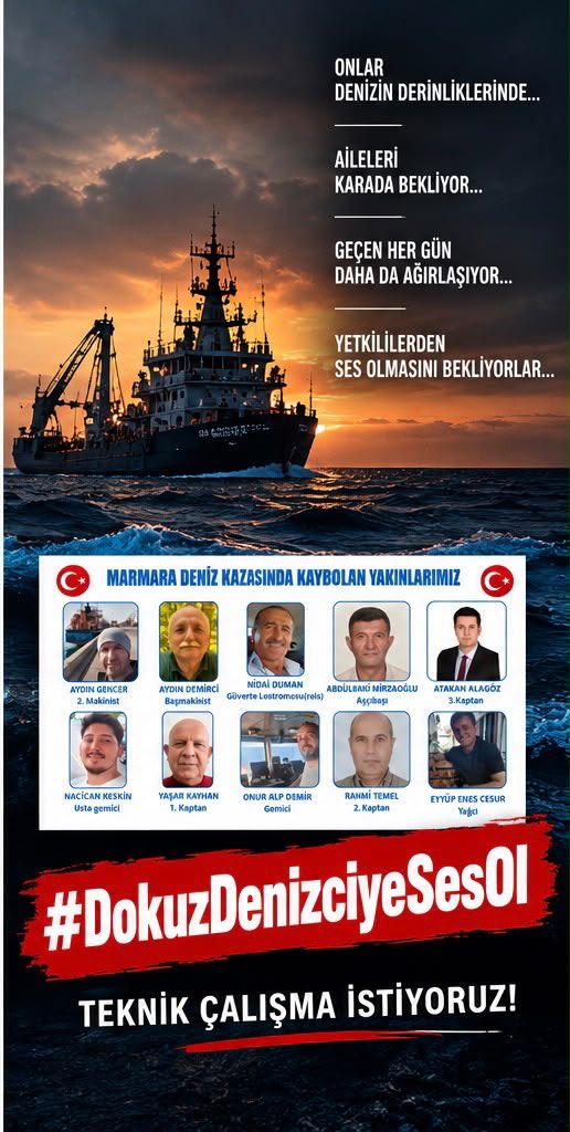 yetermibune's tweet photo. Zaman geçiyor, belirsizlik sürüyor. Kaptan Yaşar Kayhan'dan sonra kalan 9 denizcimize ne zaman ulaşılacak? Teknik süreç hızlansın! #DokuzDenizciyeSesOl https://t.co/4hmgOawfwQ