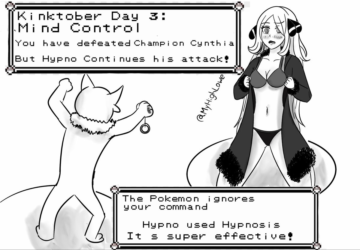 MyHighLowe's tweet photo. Kinktober Day 3: Mind Control 

Featuring the lovely Pokemon Champion Cynthia in a classic scenario (pretty much the only thing Hypno is known for)
(All characters are 18+)

#nsfw #kinktober #kinktober2026 #pokemon #fanart #Cynthia #Hypno #hypnosis #erotichypnosis #hypnokink #r34 https://t.co/nRzSnjSkhK