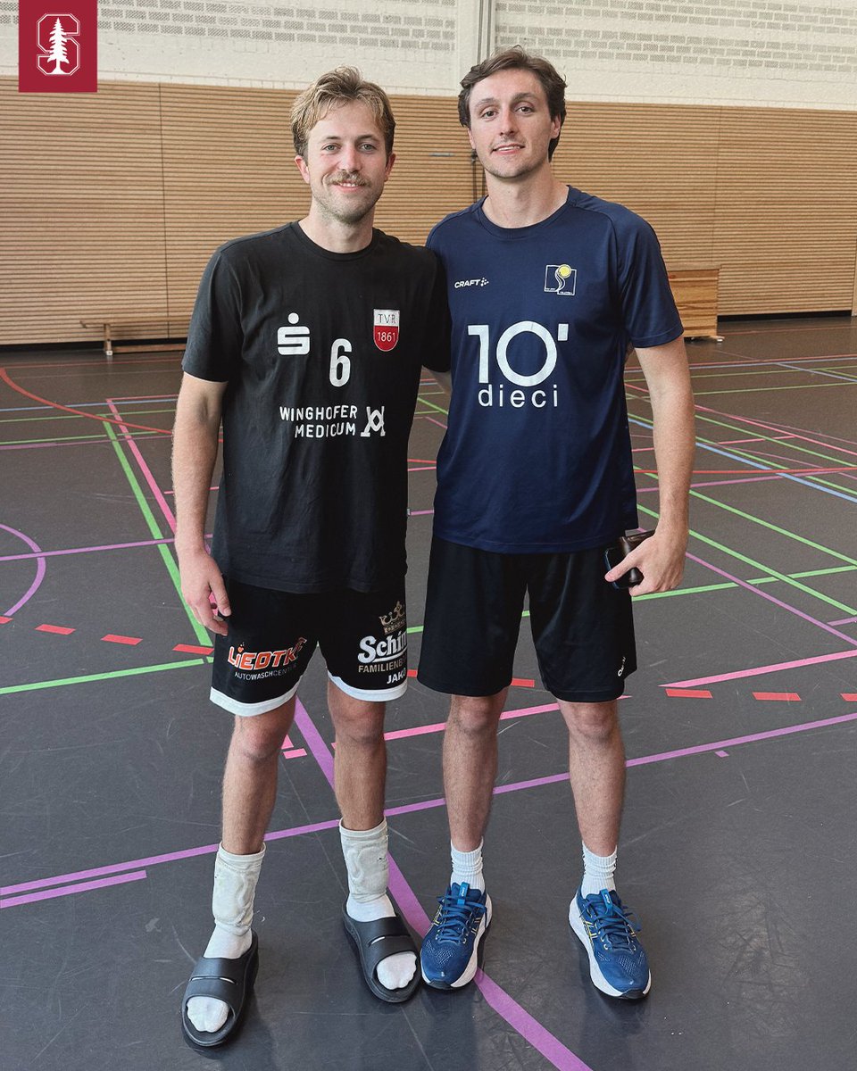 StanfordMVB's tweet photo. Cardinal link up 🌲

Theoren Brouillette '26 playing for TV Rottenburg in Germany, while Nathan Lietzke '24 is with Jona in Switzerland 🌍

#GoStanford https://t.co/ABBozEGASx