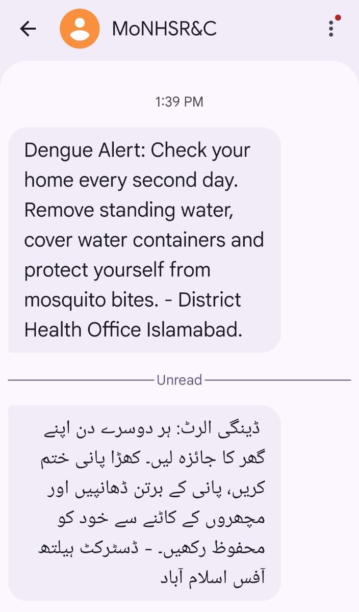 DhoIslamabad's tweet photo. Dengue prevention messages were disseminated to mobile users across Islamabad,urging citizens to eliminate stagnant water,cover water containers, and protect themselves from mosquito bites.DHO Islamabad teams are working on dengue prevention and vector control activities.#Dengue https://t.co/Rss5Q3OQJf