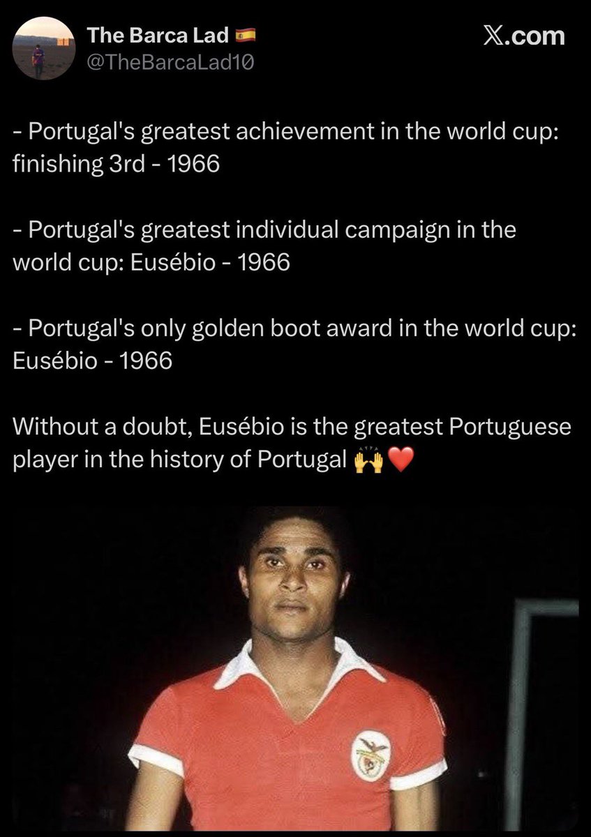 eusebiofc1966's tweet photo. @FabrizioRomano The greatest ICON of our country is Eusebio, as he never disrespected our country, he never put himself above the country and never disrespected any manager. 

We know you have to lie Bruno but one day you‘ll be allowed to tell us the truth 👍

Viva Portugal 🇵🇹 https://t.co/Lwa79m2T5L