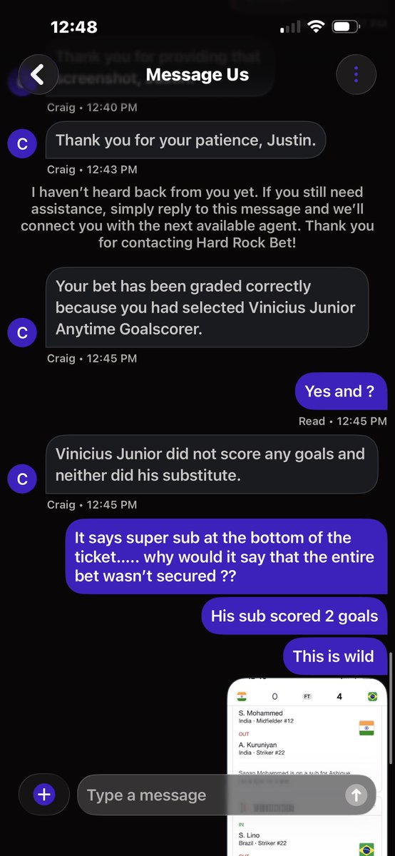 JustinDeBarros_'s tweet photo. @HardRockBet  this is theft !!!! 

IM BEINGNTOLD HIS REPLACEMENT DIDNT SCORE , AN INGOING CRAZY HERE https://t.co/3NfoW6CWAn