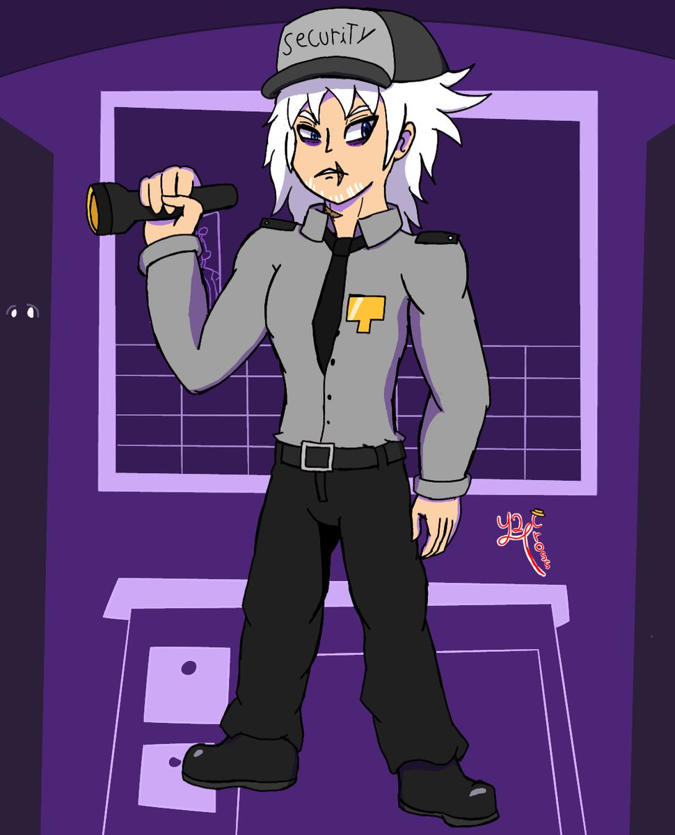 Y2CrossReal's tweet photo. #digitalart #originalcharacters #ibispaintx
"💙: bueno conseguí un trabajo fácil y tranquilo, ser guardia de seguridad de una pizzeria de animatronico, sencillo no?"

Logan como Guardia de Fnaf (alt morado) https://t.co/c3LaLbVEuP