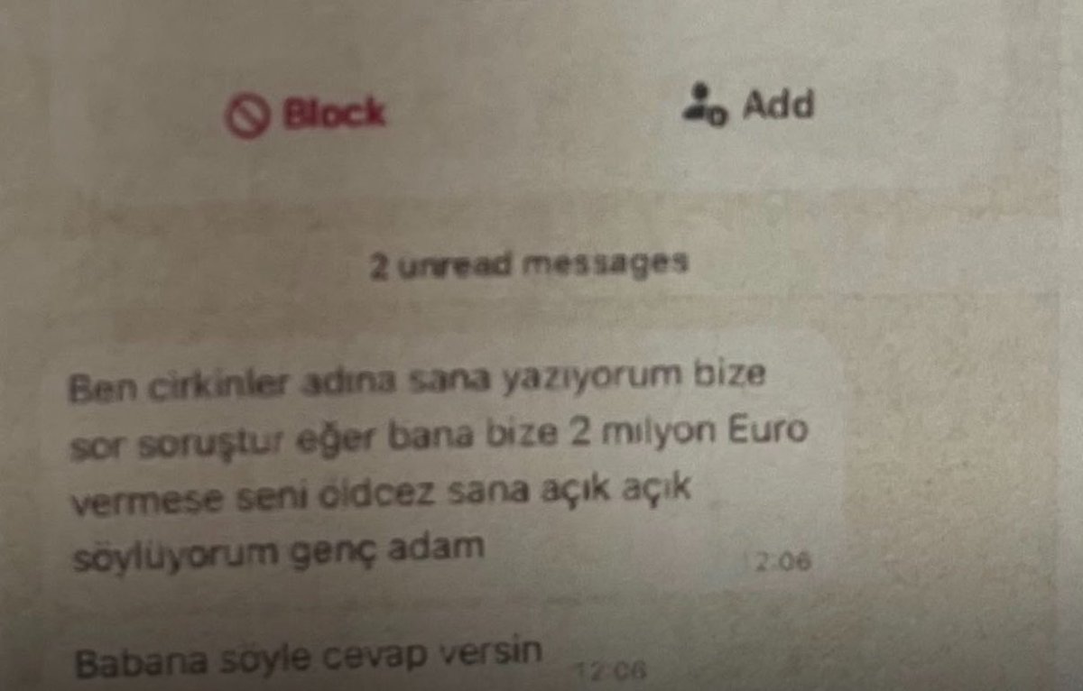 HaberReport's tweet photo. Zen Pırlanta sahiplerinden haraç almaya çalışan "Çirkinler" silahlı suç örgütünün gönderdiği tehdit mesajları ortaya çıktı. https://t.co/9PcsJq7l7S