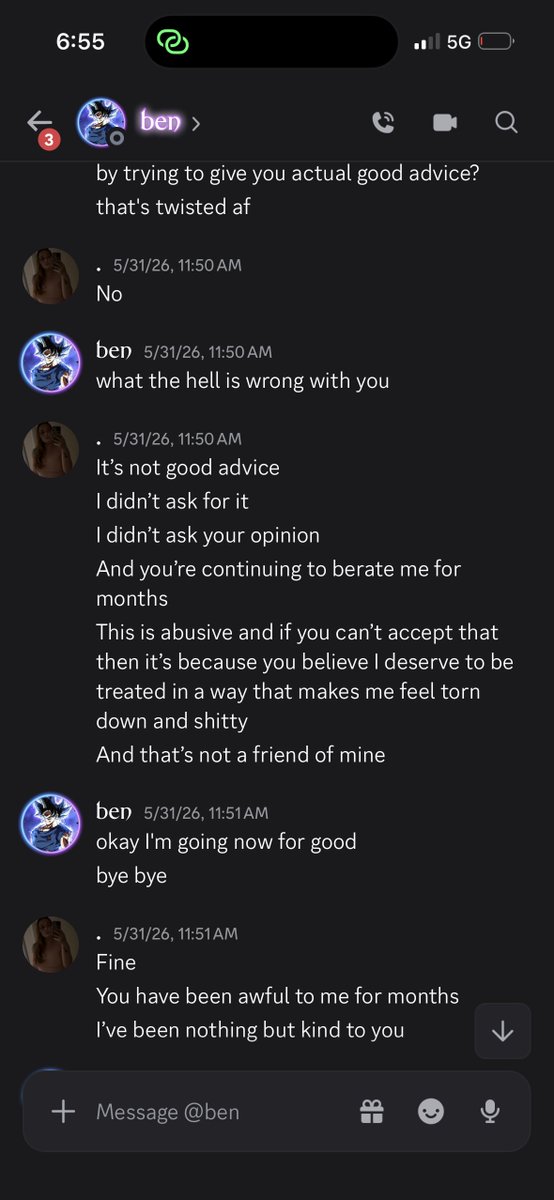 shaksb66's tweet photo. @GossipBobba 2/3 “Ben isn’t real” is an interesting response to conversations with a Ben account in April, May AND August. Apparently the imaginary friend had excellent attendance. The screenshots show those exchanges, though they don’t verify who ran the account. https://t.co/FSk7CydsQE
