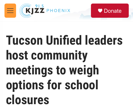 SenMarkKelly's tweet photo. Tucson schools are closing because Arizona's voucher program has drained students and dollars from public schools. 
 
Now, Trump wants to take Arizona's failed voucher experiment national. I'm fighting to make sure he can't. https://t.co/1FZnu3k2EB