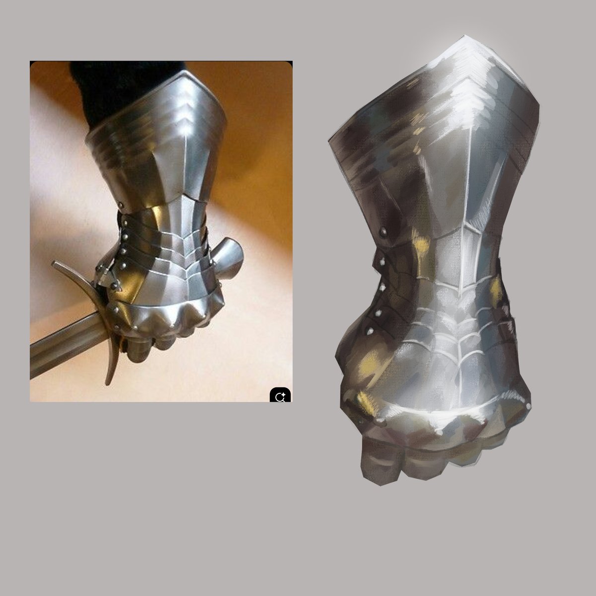 AshaVonKoh's tweet photo. @NoxisHades Armor is mostly geometrical figures and metal texture. I did some studies. I would say that Im personally okay w it but for someone that necer did it... it can be confusing. Basically contrast and env. reflection. https://t.co/8aldFxxyMj