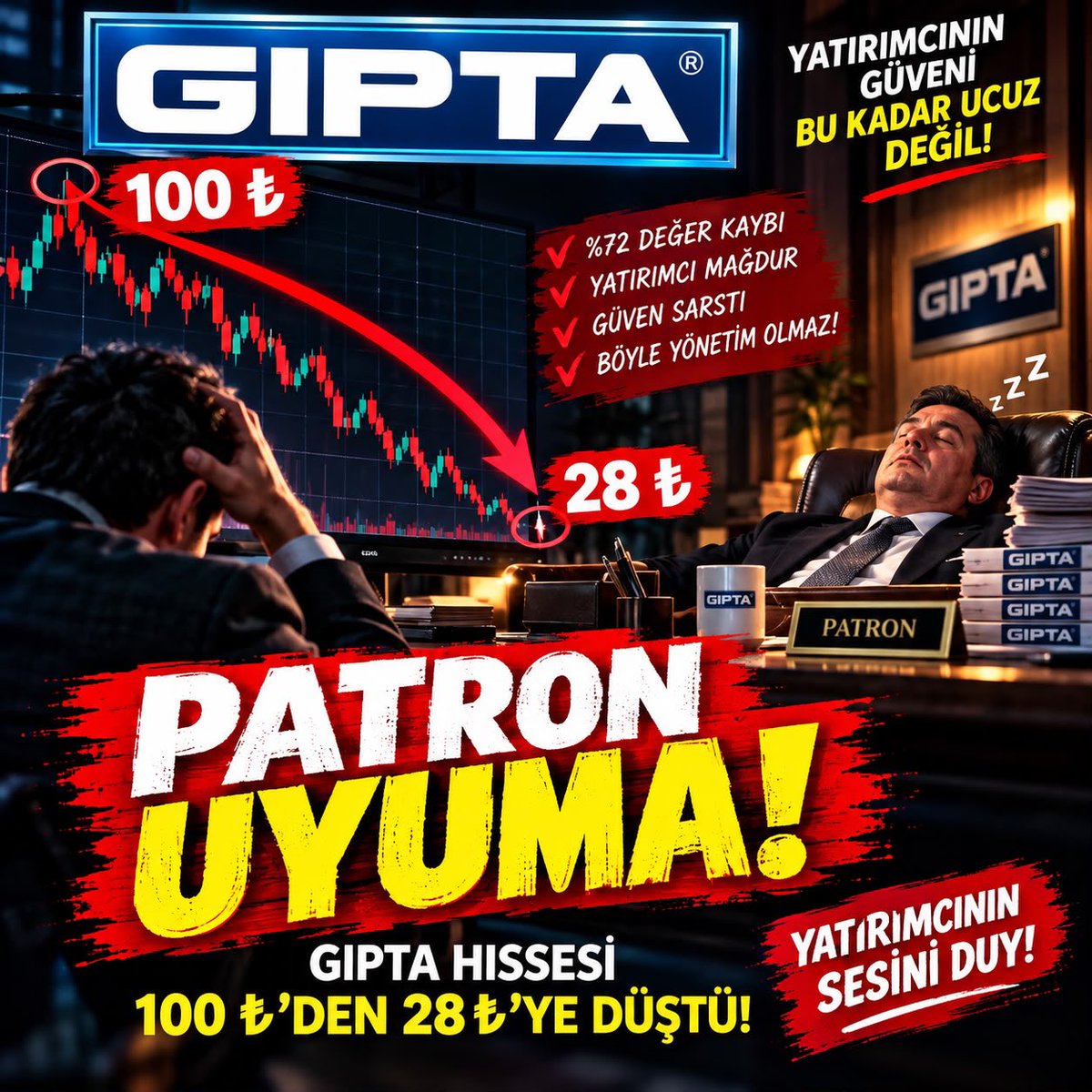 Giptagroup1's tweet photo. #GIPTA ‘nın utanmaz arlanmaz patronları biraz şerefiniz varmı bakın hepinizin saglık sorunu var neden 100₺görmüş hisseyi 28₺ gelmesini izlediniz arayanlara oraya çıkması zor diyorsunuz utanmaz O/Ç ‘ları  85 den #Tera’ya çakarken iyidi demi. #GIPTA #gipta #1MilyonÇözümDeğil https://t.co/YF4OiJuo6T
