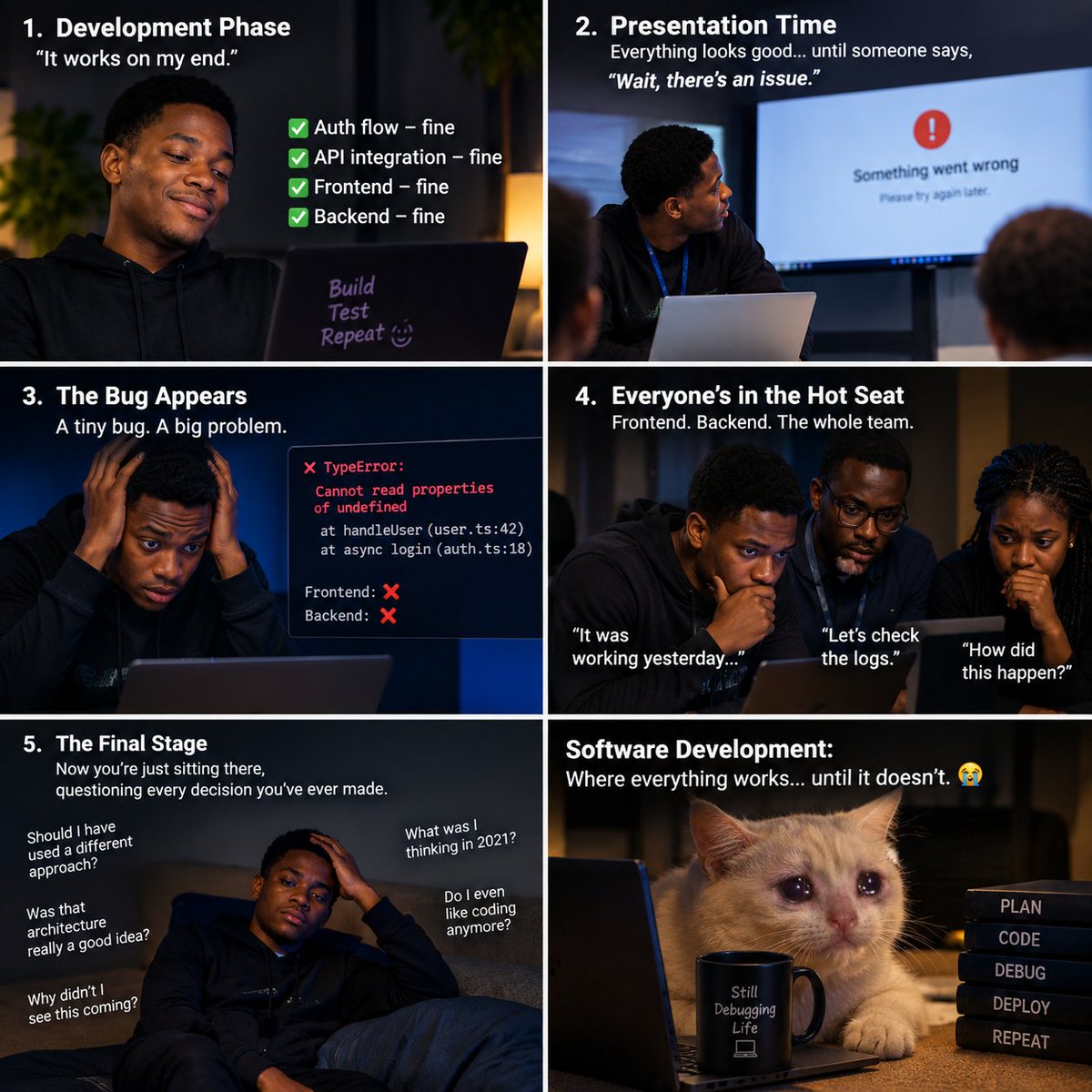 coddexx_dev's tweet photo. Auth fine. API fine. Then a bug appears at presentation. Questioning life choices again. 😂

Still learning. Still debugging. Still building. https://t.co/T0DBblVBjY