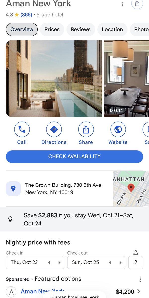 WalksWallstreet's tweet photo. The wealth divide, especially in Tier 1 cities is accelerating at breakneck speed!

Just look at Luxury Hotel Prices, easily up 100% y/y if not more 

I remember last year you could book a night at the Park Hyatt NY for around $900 per night 

Now it’s $1,700 for the cheapest room, and a good discounted price is probably around $1,400.

Entry level prices 5 Star Hotels NYC 👇🏻

📍Park Hyatt New York $1,700
📍Mandarin Oriental      $2,000
📍Aman New York.         $4,200
📍The Plaza Hotel.          $2,000
📍St. Regis New York.    $2,100
📍The Peninsula.             $3,000
📍 The Four Seasons.    $2,900

I also continue to be extremely bullish on luxury and ultra luxury residential real estate in New York City

So far, everyone has gotten it completely wrong

Everyone said @NYCMayor would drive the ultra wealthy and billionaires out of New York City

I said the opposite, I said you would have an explosion in ultra wealthy and billionaires in New York City and the Upper 1% of the economy would boom like you’ve never seen

It’s a bull market for the 1% in NYC