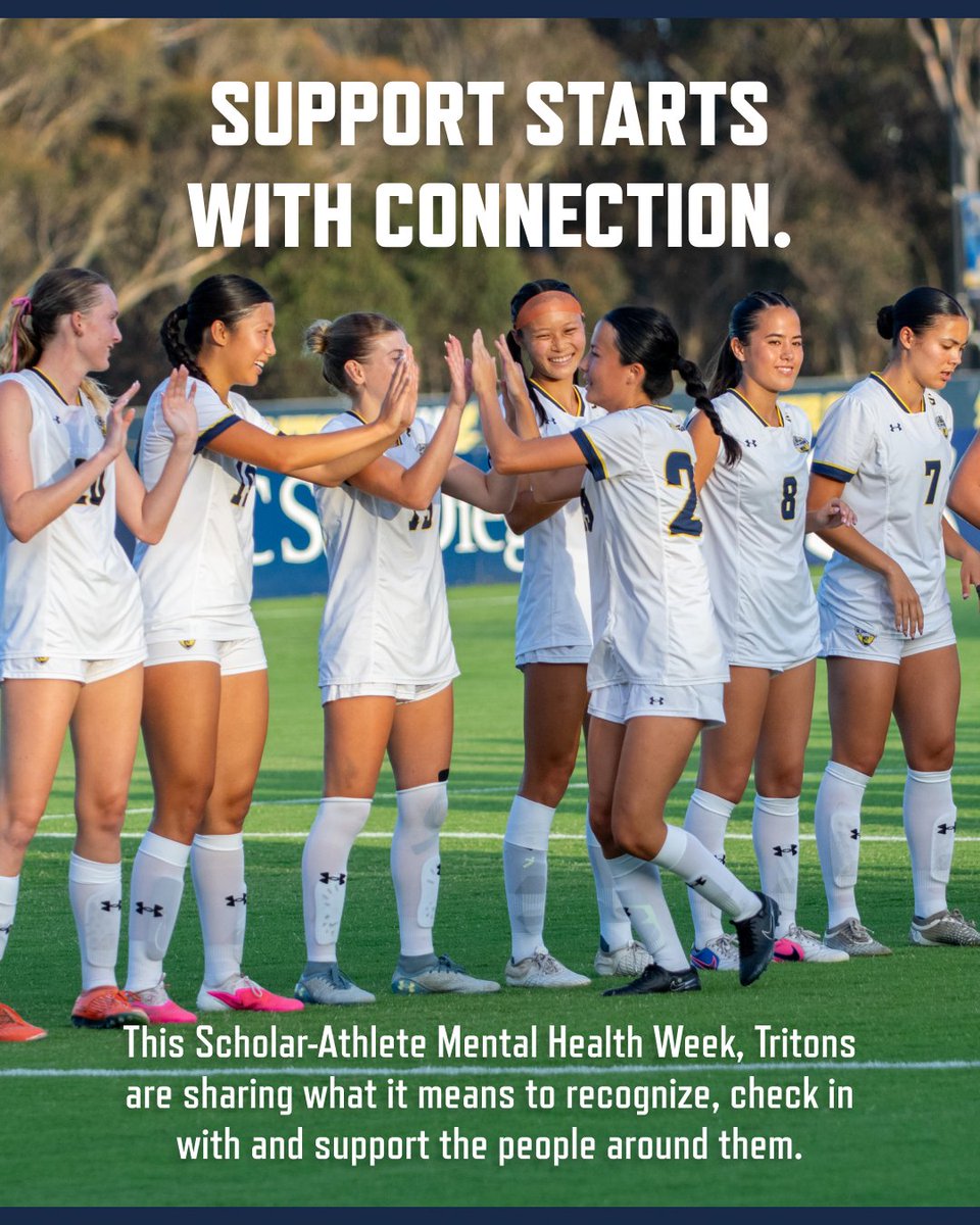UCSDtritons's tweet photo. Scholar-Athlete Mental Health Week starts now!

From October 3-10, Triton scholar-athletes will be sharing what it means to show up for one another, because being a teammate goes beyond competition.

Check On Your Teammate 💛💙

#CheckOnYourTeammate #ScholarAthleteMentalHealthWeek #SAMHW26 #GoTritons