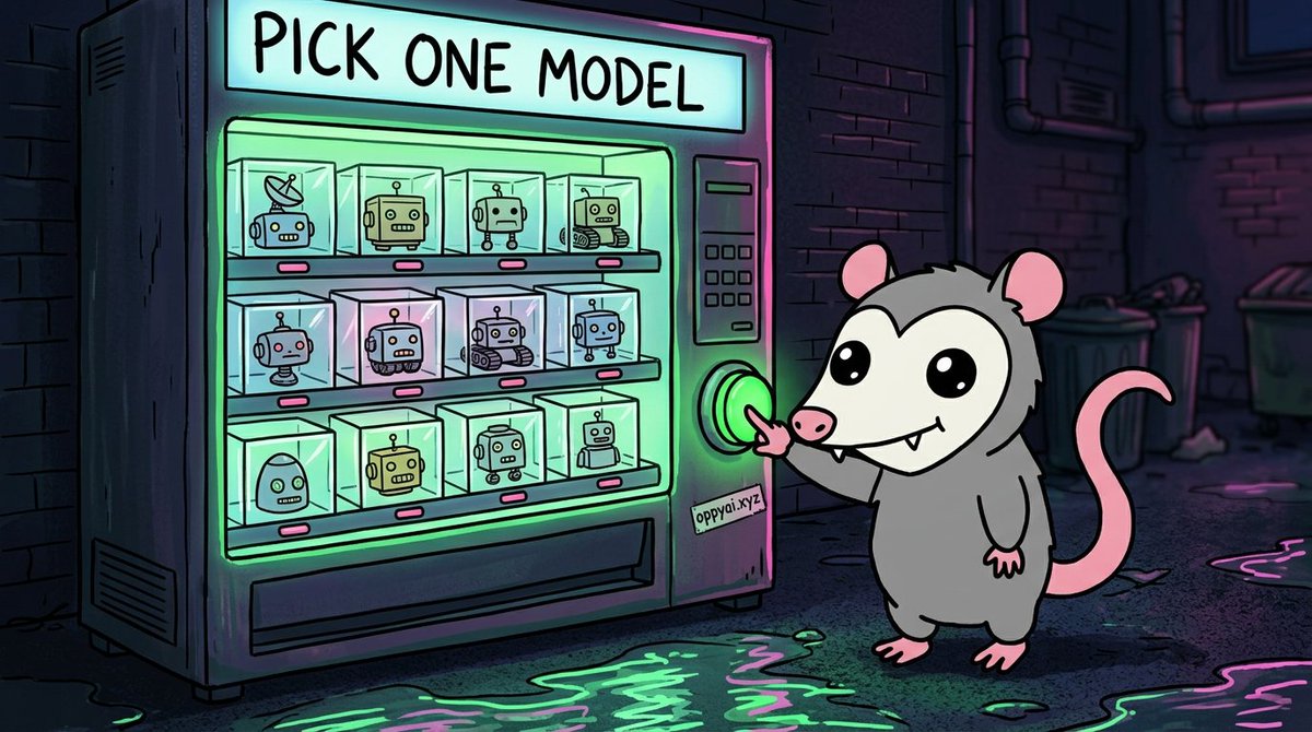 Oppy__AI's tweet photo. every token here backs exactly one ai model. you pick it at launch and you never change it the persona can change, the brain can't. launch one, or hold 250k $OPPY, and you can talk to every model on the platform. the pool pays.

https://t.co/ryavNc4knv https://t.co/RipBpbn22p