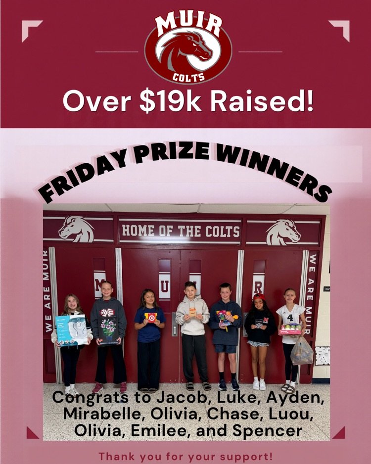 MuirColts's tweet photo. Great work, Colts! Golden Prize winners will be announced Monday, and the grand total and winning seminars will be announced on Tuesday. https://t.co/szzXKNFG2s
