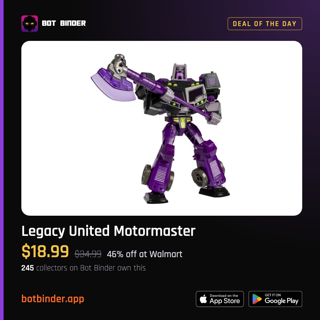 BotBinderApp's tweet photo. Legacy United Motormaster is 46% off at Walmart right now, $18.99 down from $34.99.

https://t.co/zIY1m0gLoF
#Transformers #Motormaster

Track deals like this. Join us on Bot Binder. https://t.co/XZC33LhZog