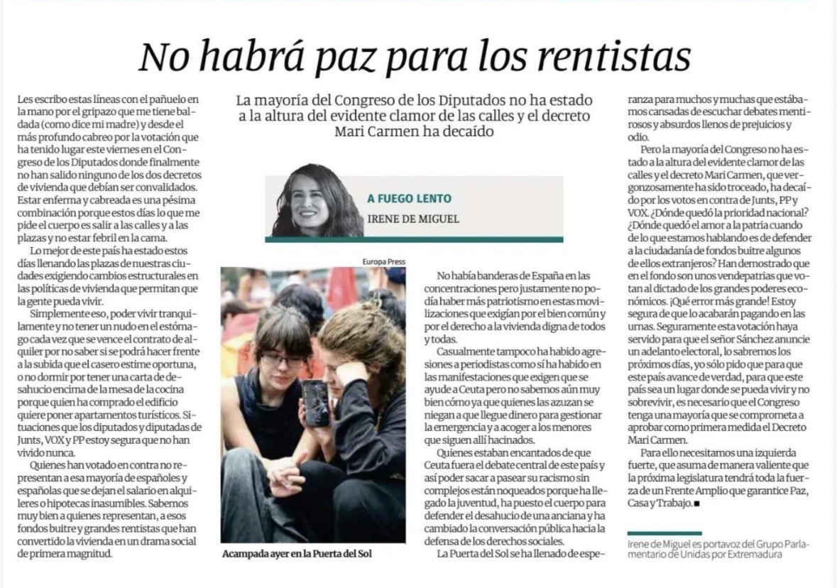 IrenedeMiguelEx's tweet photo. No habrá paz para los rentistas ni para los que defienden sus intereses en los parlamentos. https://t.co/oX1jnYneo1