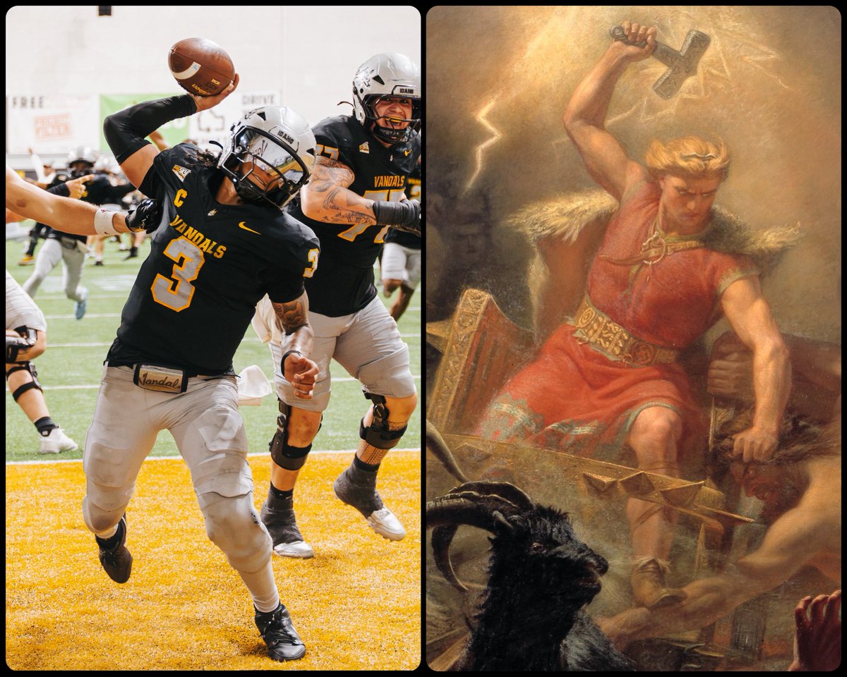 ArtButSports's tweet photo. @BigSkyConf @BigSkyFB @SickosCommittee @VandalFootball @Idaho_Vandals Thor's Fight with the Giants, by Mårten Eskil Winge, 1872, 📸 by Lilly Brastad https://t.co/AD4uztvvLX