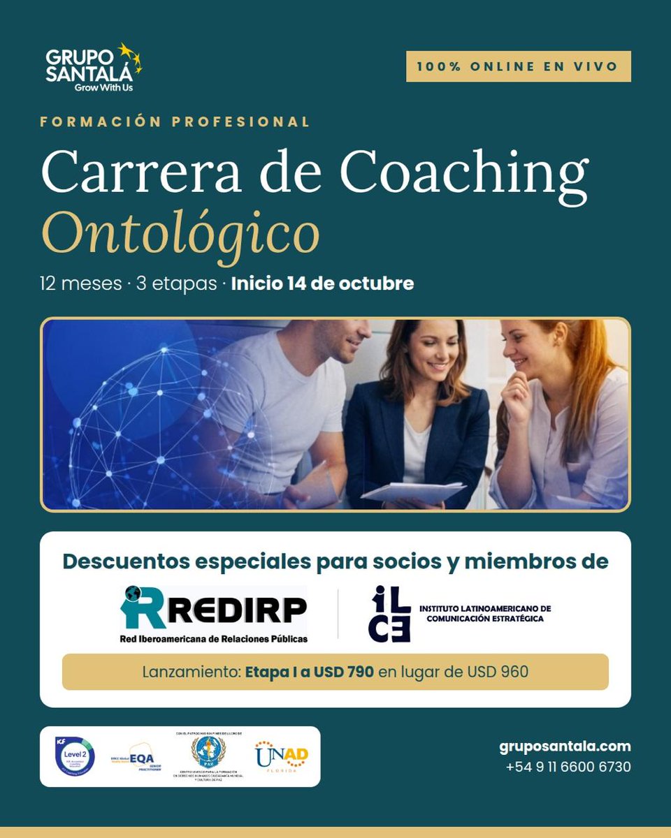 antoniodigenova's tweet photo. REDIRP e ILCE se han asociado con el @gruposantala, que dirige @claudialalloz, para ofrecerles la Carrera de Coaching Ontológico.

https://t.co/OAJVFDfGr3

Edición de lanzamiento: Etapa I a USD 790 (en lugar de USD 960).

Inscríbete +54 9 11 6600 6730. https://t.co/oW9Poc4TLO