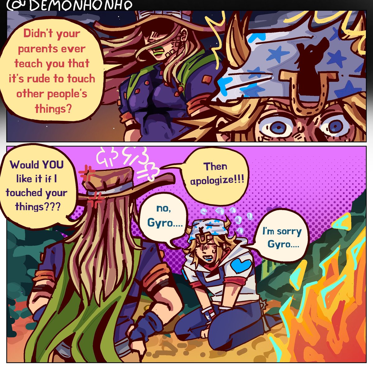 Demonhonho's tweet photo. If Andrew hadn't shown up, Johnny would have gotten a scolding
#gyrozeppelin #johnnyjoestar #jojopart7 #jjba https://t.co/8E4yqStwKt