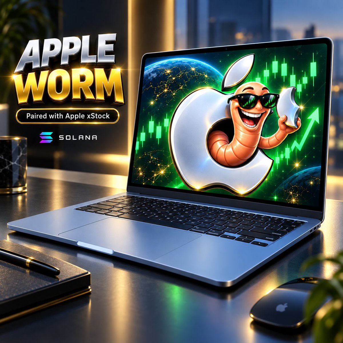 AppleWormGood's tweet photo. 🍎🪱 Apple Worm is ready to crawl on-chain.

Built on Solana and paired with Apple xStock.

Real stock pairing. Meme energy. One very hungry worm.

Get Worm. Get Apple.
 $WORM 🪱🍏 #Solana https://t.co/89m1lph3hK