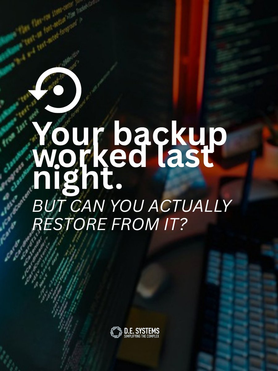 desystems's tweet photo. A completed backup is only half the equation.
The real measure of a backup strategy is what happens when something needs to be recovered.Can the data be restored?Is the backup complete?
How quickly can critical systems be recovered? https://t.co/Q98v9AqWvh