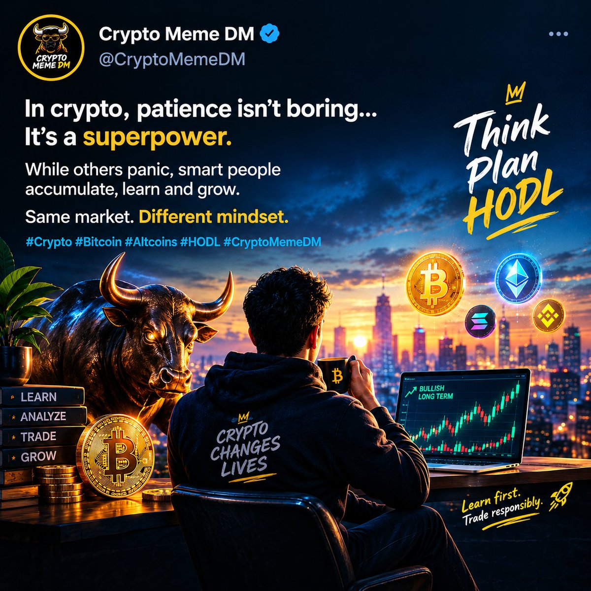 cryptomemedm's tweet photo. In Crypto, Patience Is a Superpower. 🧠📷

 #Crypto #Bitcoin #Altcoins #HODL #CryptoMemeDM #CryptoCommunity #Web3 #CryptoTrading https://t.co/0INdmkntUb