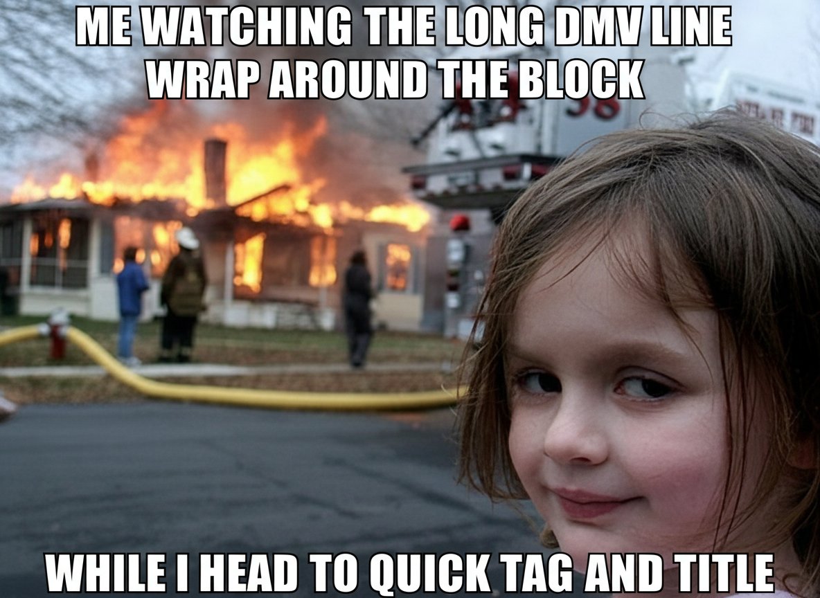 QuickTagnTitle's tweet photo. Avoid the chaos entirely. We handle your renewals and titles while you relax. Local service makes all the difference.
#SkipTheLine #DMVAlternative #LakeElsinoreLocal https://t.co/XwmnqoFWXt