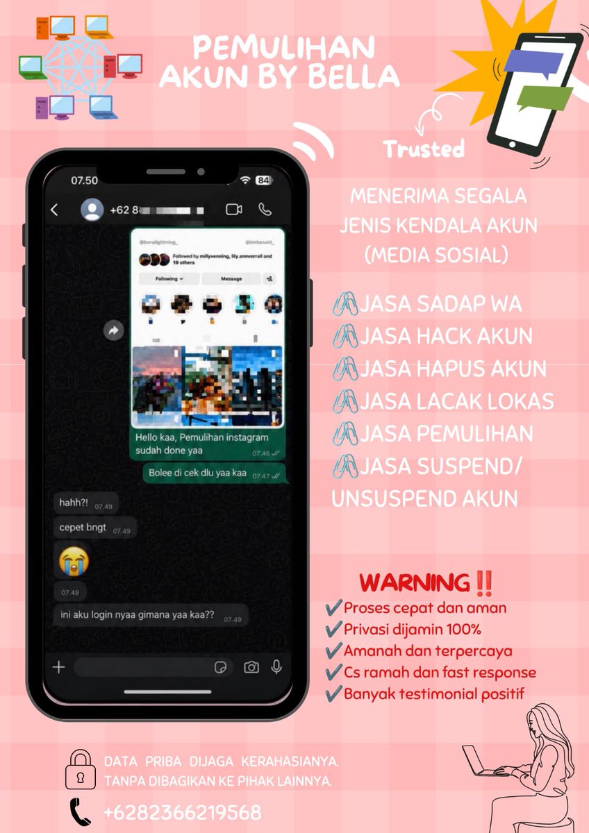 rynnpe's tweet photo. Hi Open ya guys jasa balikin &amp; hapus akun ya 🫧

💎pemulihan akun
- instagram, tiktok, whatsapp, line, facebook, x, gmail, tele dll

💎hapus akun
- facebook, tiktok, instagram, line, x, dan lainnya

Sadap Wa, hack akun, lacak lokasi ?
Mau Order ? WhatsApp Di Bio❕
#zonauangㅤ https://t.co/ELqtLNEaa0