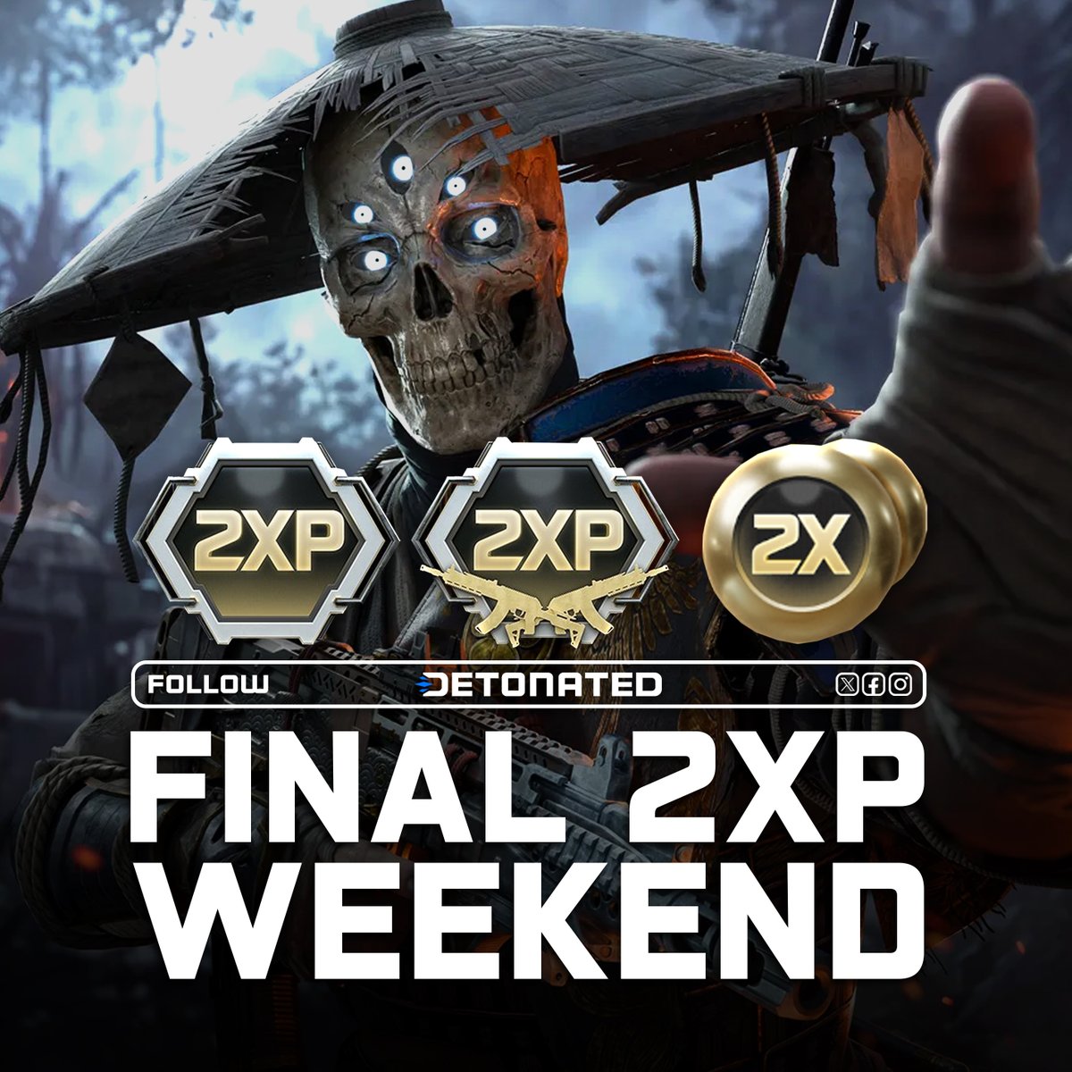 DETONATEDcom's tweet photo. NEW 2XP WEEKEND in Black Ops 7 👀

💥 Enjoy Double Player, Weapon, Battle Pass XP, &amp; Gobblegum Earn Rate — starting October 6th.

Likely the FINAL 2XP Event. https://t.co/zsSRcQDDSW