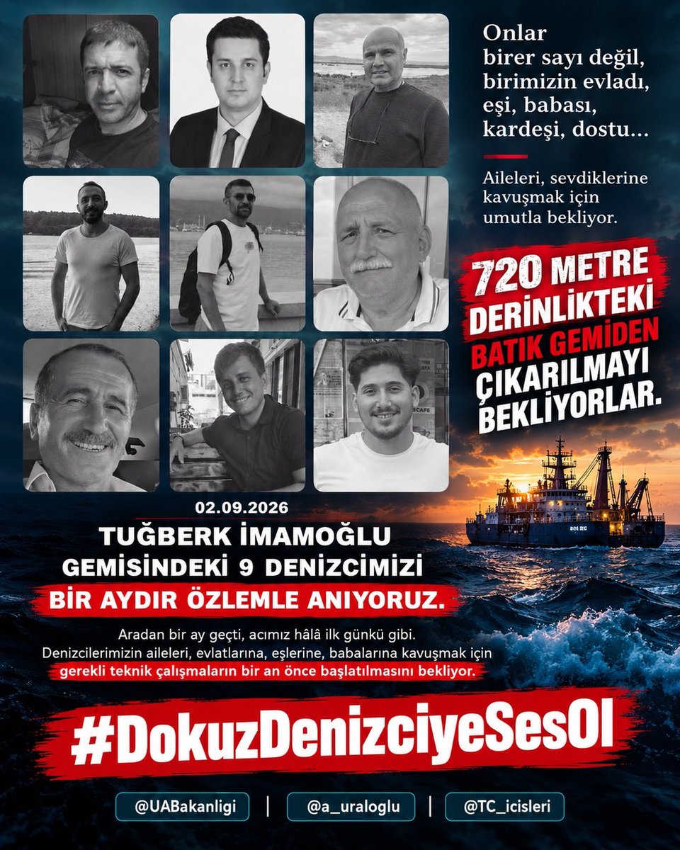 acemilcck__577's tweet photo. Bu olay neden gündem olmadı?

Bu 9 denizcinin ailesi günlerdir adalet arıyor.

Denizin dibinde sizin sevdiğiniz olsaydı ne hissederdiniz?

Bu 9 denizcinin ailesinin tek talebi: Cenazelerini teslim alabilmek.

Onlara ses olun. #DokuzDenizciyeSesOl https://t.co/VpF1B4wRwz