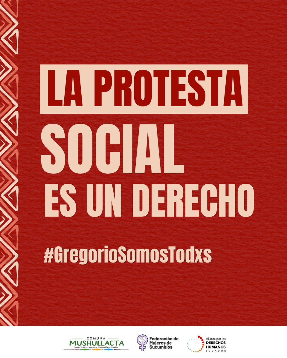ComunaMushu's tweet photo. 📣La audiencia de juicio contra Gregorio Aguinda, indígena kichwa criminalizado por ejercer su derecho a la protesta durante el paro de 2025,se realizará el 7 de octubre, a las 8h30, en las instalaciones del Consejo de la Judicatura en Sucumbíos.
@SucumbiosCJ 
#GregorioSomosTodxs https://t.co/2SGqohDp5P