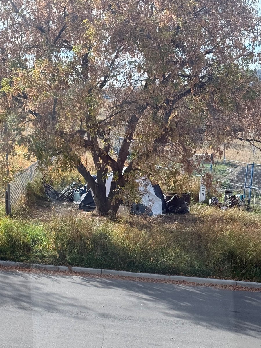 bdo's tweet photo. You are losing control of the homeless situation in YYC. Encampments that don’t get managed.  Here’s the only entrance to Campbell’s dog park in a residential area https://t.co/LxkMozAYLf