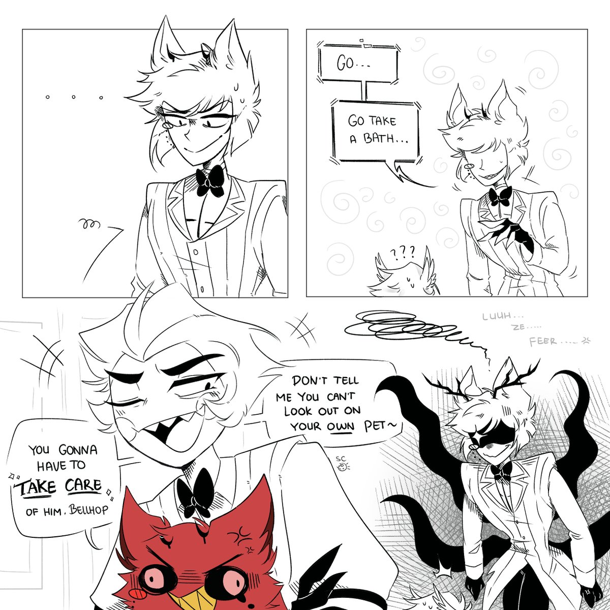 DudeBazingga's tweet photo. How to care for animals 101
✨ A new Chapter ✨ 
The Damned... and The Gentleman! (1)
.
.
#HazbinHotel #LuciferHazbinHotel #Alastor #Cursedcatalastor #Lucicat #Radioapple https://t.co/4HhI2AqtG6