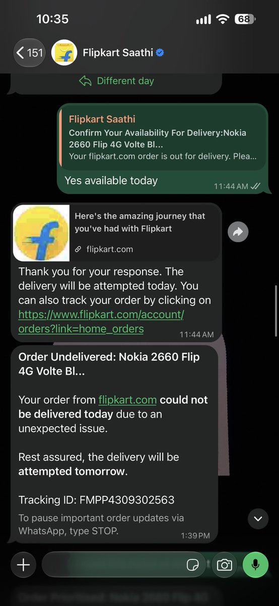 Akash86137450's tweet photo. @flipkartsupport These are the three days messages from your team but delivery didn’t even call me @flipkartsupport @Flipkart https://t.co/CcVcs8bMoL