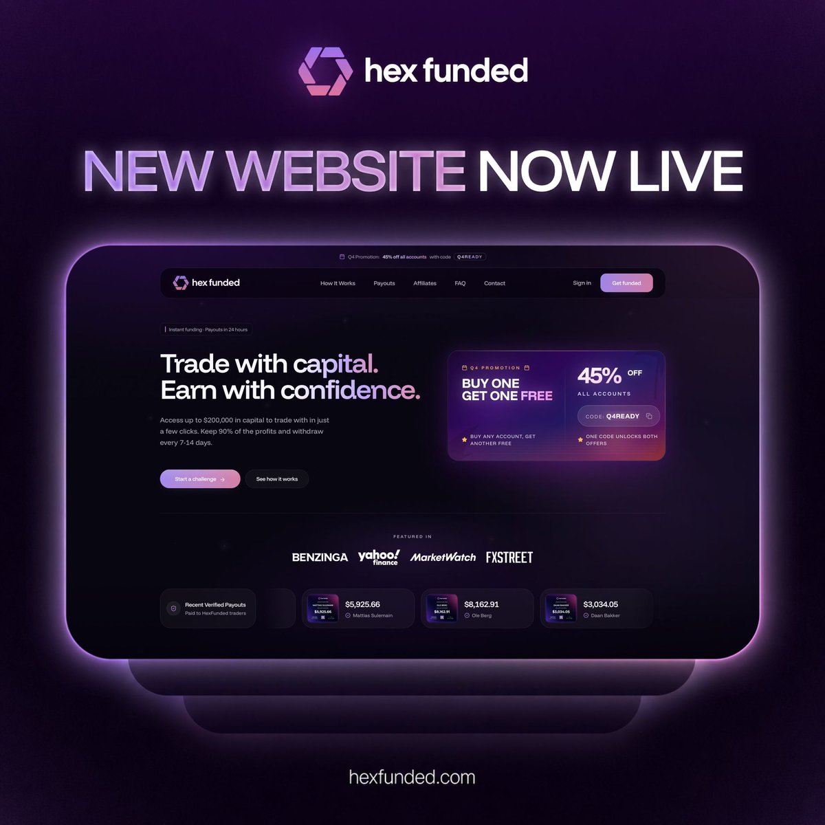 merci__mon_dieu's tweet photo. New website. New look. Same mission. 🚀

Hex Funded 2.0 is officially live.

To celebrate, use code HEXV2 for 50% off + a free instant account on purchase

One Step Rapid. Pass in a single day. 🖤

10% static drawdown, one phase, no unnecessary waiting.

If you can trade well, you can be funded tomorrow

Use code DOVE at checkout

Why Choose @HexFunded
- Fast Reward Processing 
- No Hidden Rules
- Zero Payout Denials
- Upto 200k Instant funding 
- 24/7 Hour Support 
 - Trade on MT5

U CAN GRAB URS NOW: https://t.co/yCSy0EYyI6

HUGE DISCOUNT CODE: DOVE

TRY @HexFunded - TRY BETTER ⚖️